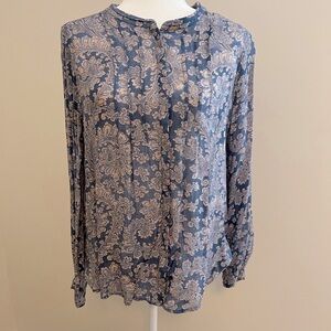 Lucky Brand Blue and Cream Blouse